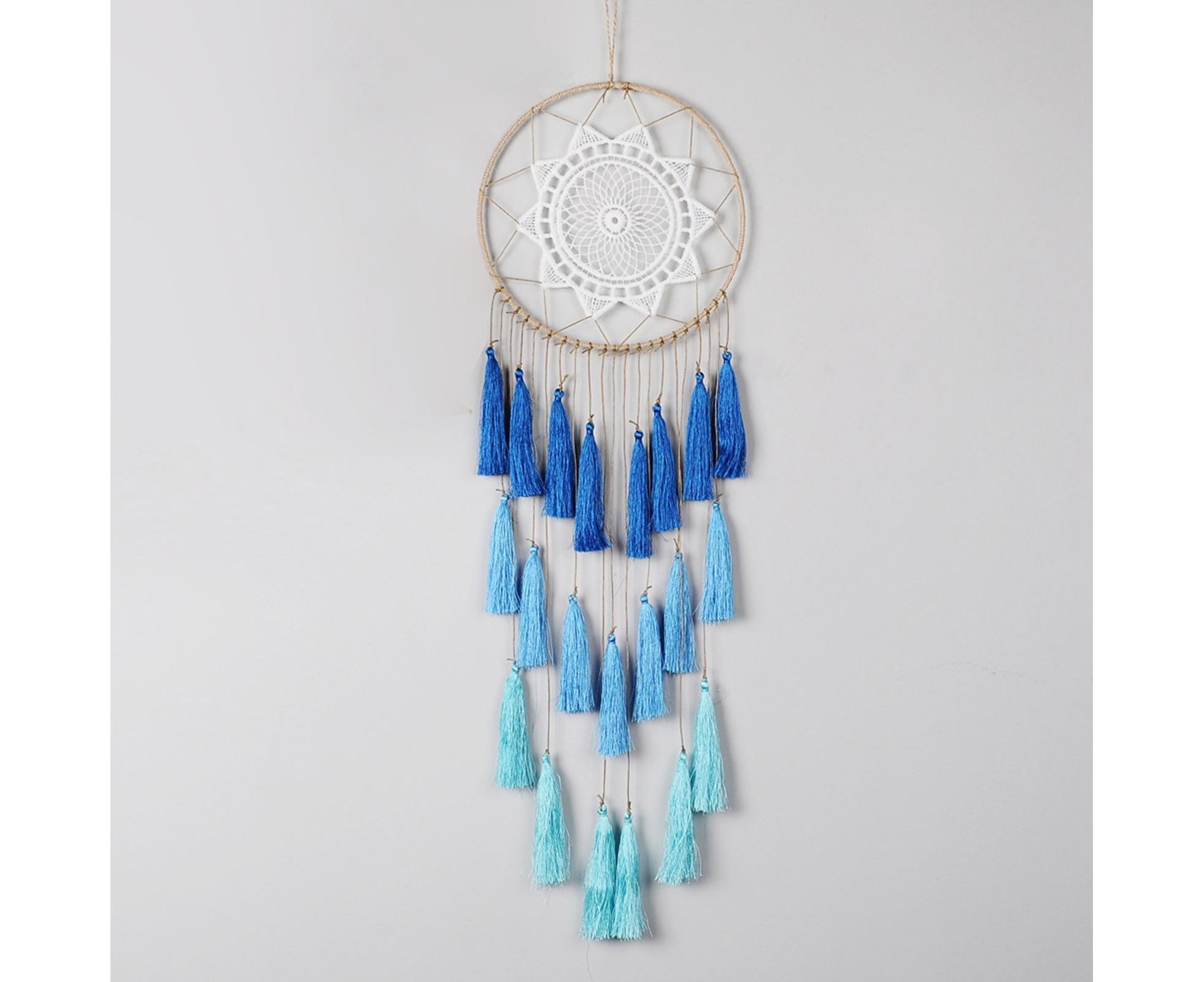Round Handmade Wall Hanging Wind Chime Dream Catcher with Tassel Home Decor-White — image 6