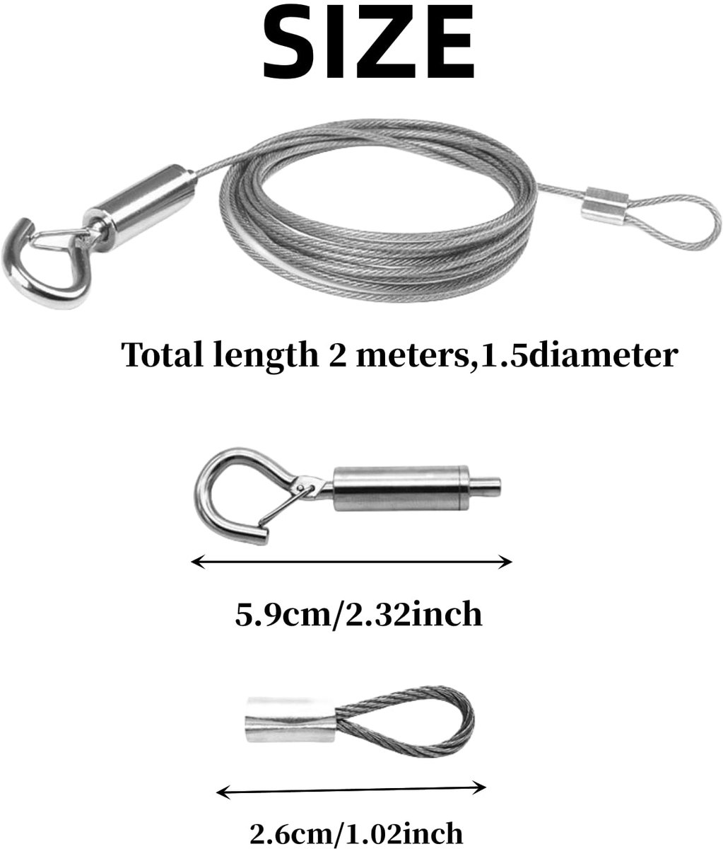 Steel Cable - 3 Pieces - Stainless Steel Single Hook - 2m*1.5mm - Durable - Outdoor and Indoor - Flexible and Durable - For Tent Rope, Clotheslines & โ image 5