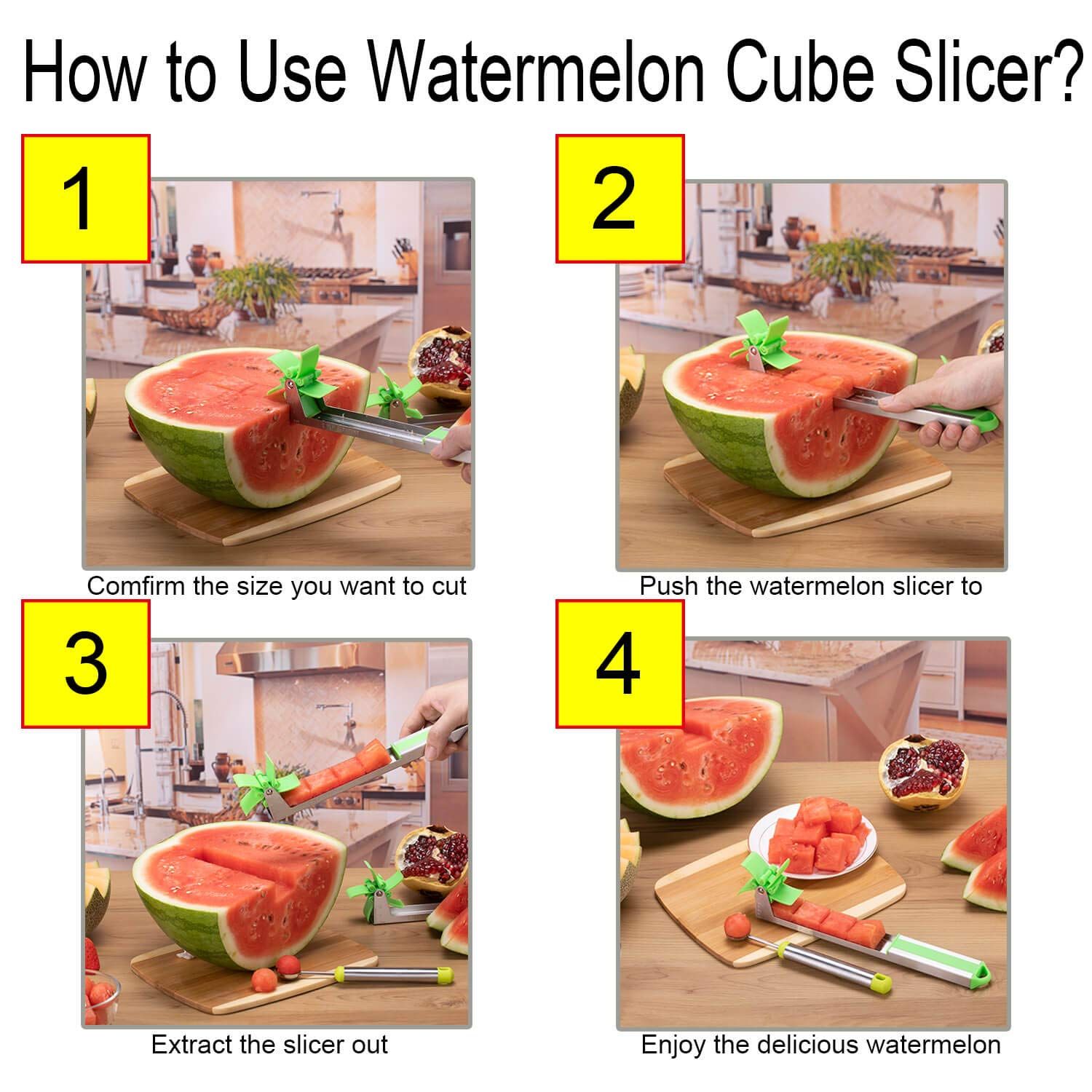 Watermelon Windmill Cutter Slicer, YIDADA Stainless Steel Shape Fruit Tools Quickly Cut Tool Kitchen Gadgets — image 4