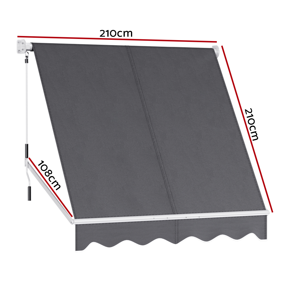 Instahut Retractable Fixed Pivot Arm Window Awning Outdoor Blinds 2.1X2.1M Grey โ image 2
