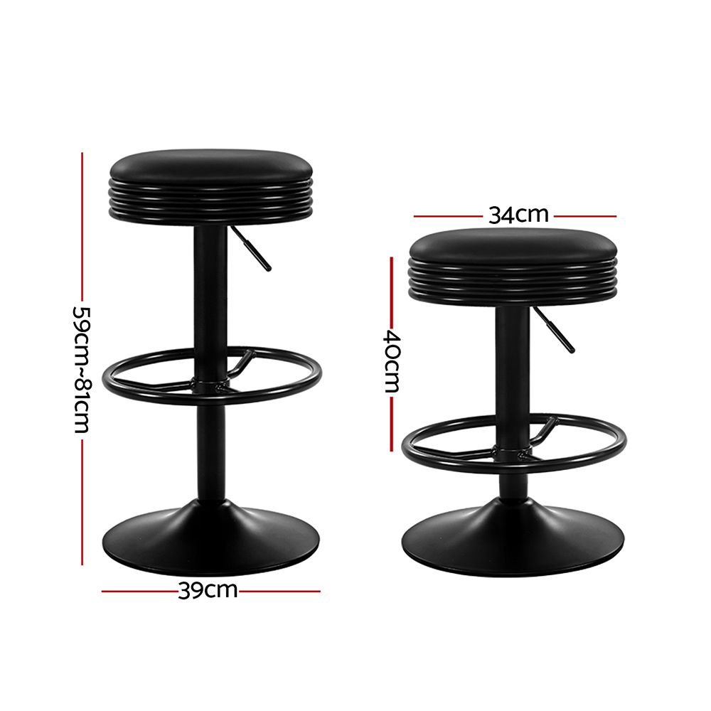 Artiss 2x Bar Stools Leather Padded Gas Lift Black — image 2