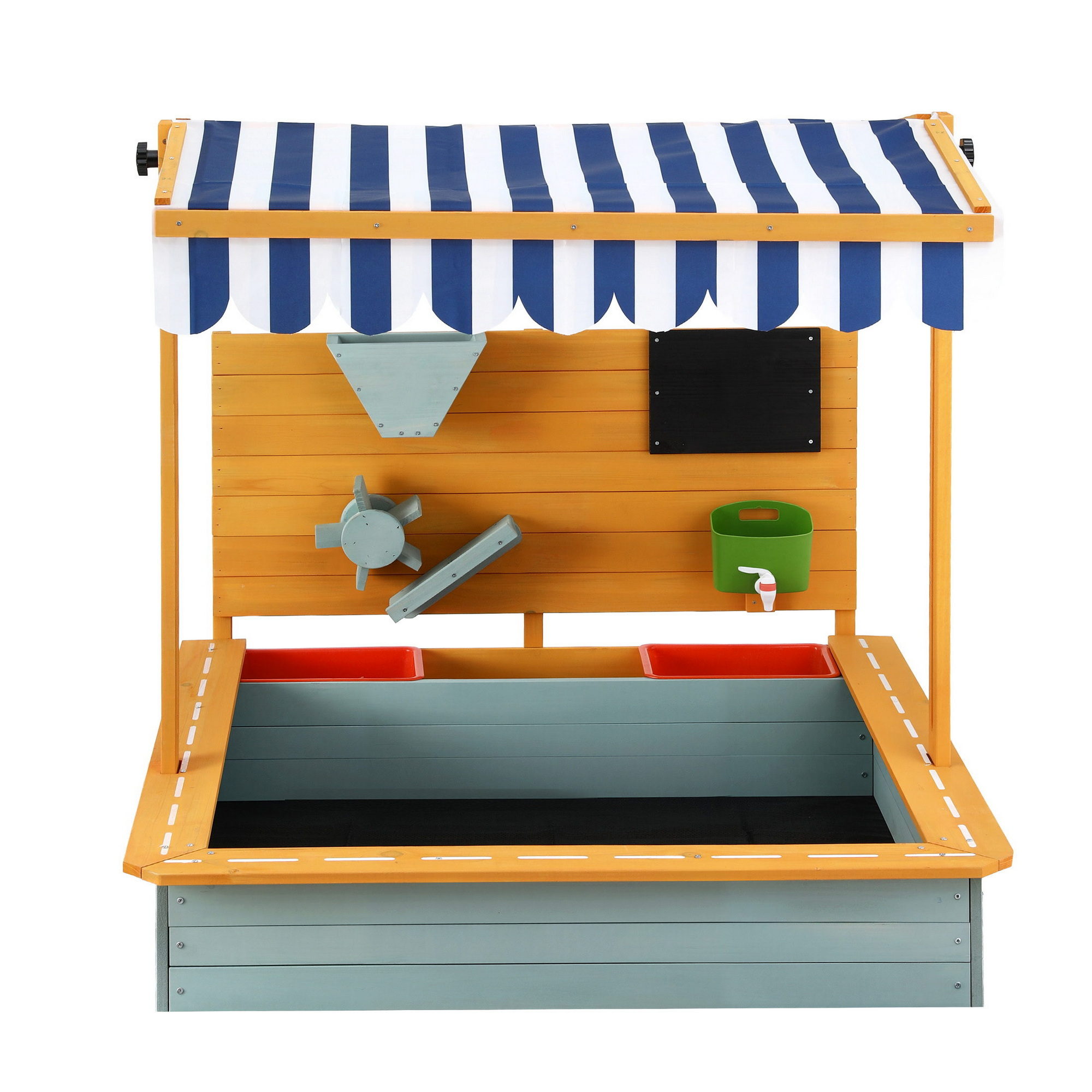 Keezi Kids Sandpit Wooden Canopy Sandbox With Cover Funnel Outdoor Toys 110cm Green — image 3