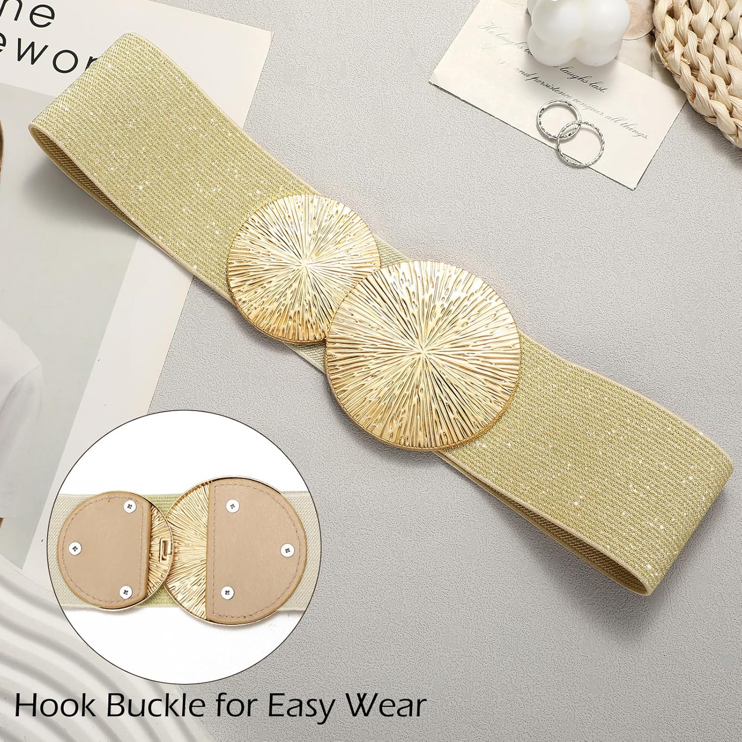 Wide Stretchy Belts for Women Dresses Elastic Waist Cinch Womens Belt with Gold Buckle — image 3