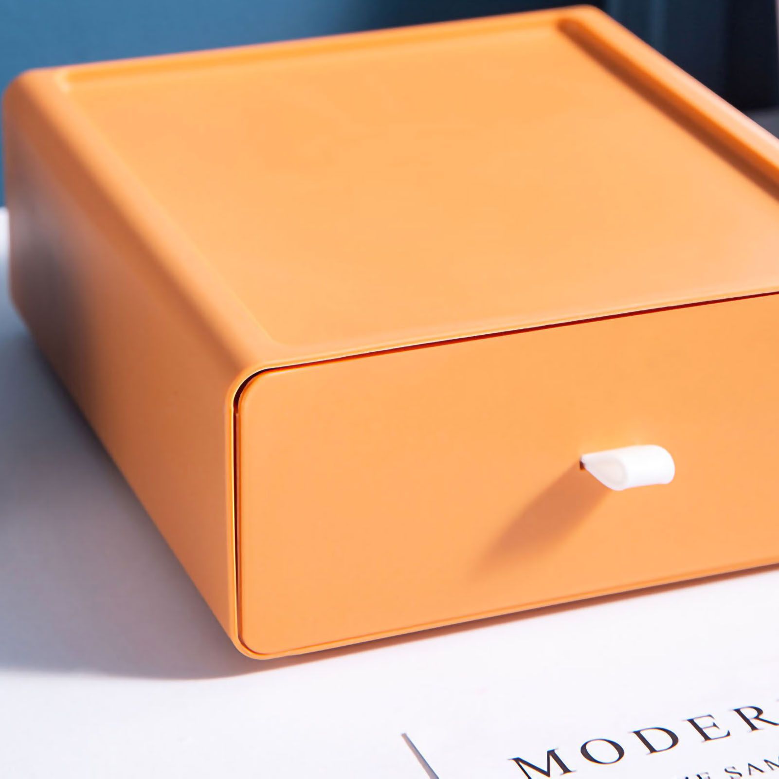 Desktop Storage Box Drawer Design Strong Load Bearing Stackable Desktop Organizer Storage Box for Stationery Orange — image 3