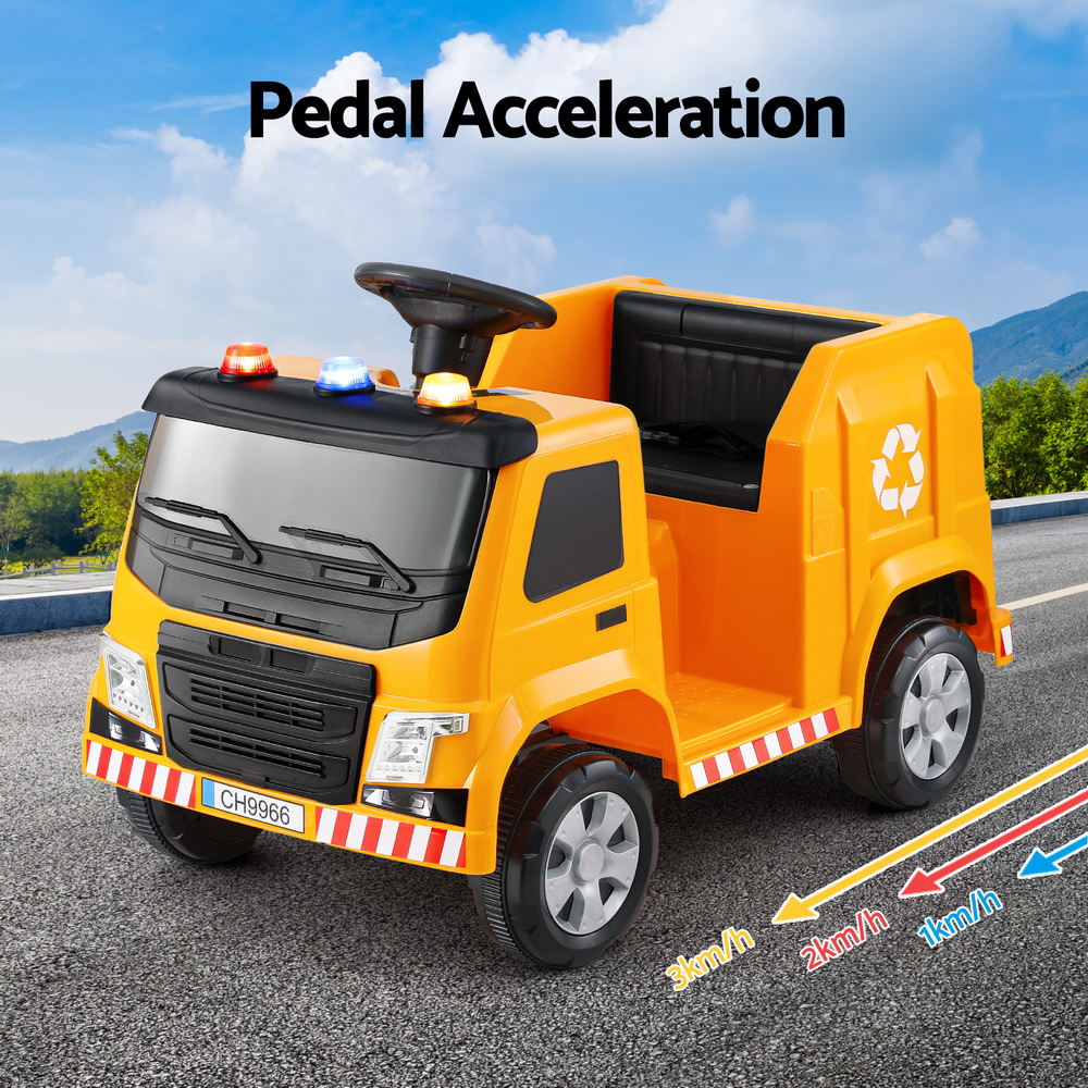 Rigo Kids Ride On Car Garbage Truck Police Light 12V Electric Toys Cars Yellow — image 6