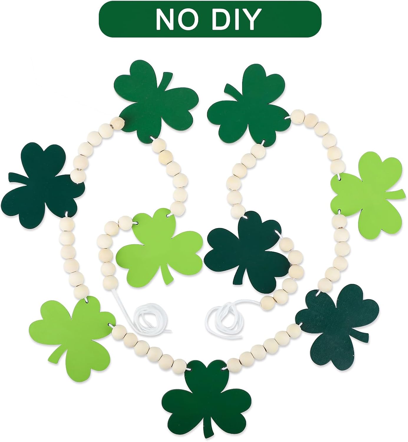 4.5 FT St.Patrick’s Day Shamrock Garland for Decorations, Wood Green Garland with Beads NO DIY, Clover St Patricks Banner Garlands for Mantle, Fireplace, Party — image 2