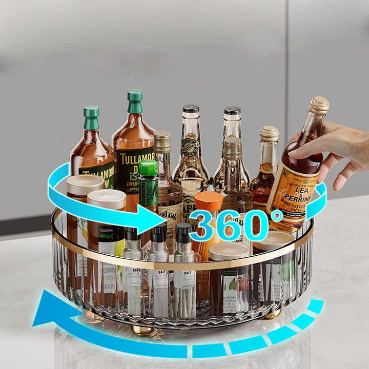 Transparent Luxury Rotating Storage Rack β Transparent Spice Organizer & Condiment Holder for Kitchen and Living Room, Desktop Rotating Tray for Efficient