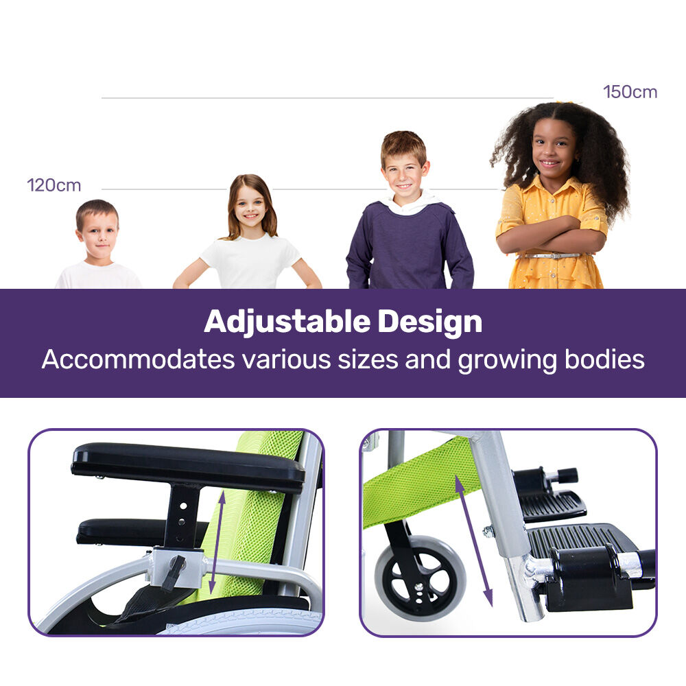 EQUIPMED Kids Premium Paediatric Wheelchair, Lightweight Aluminium, 22" Wheels, 75kg Rated, Green โ image 6