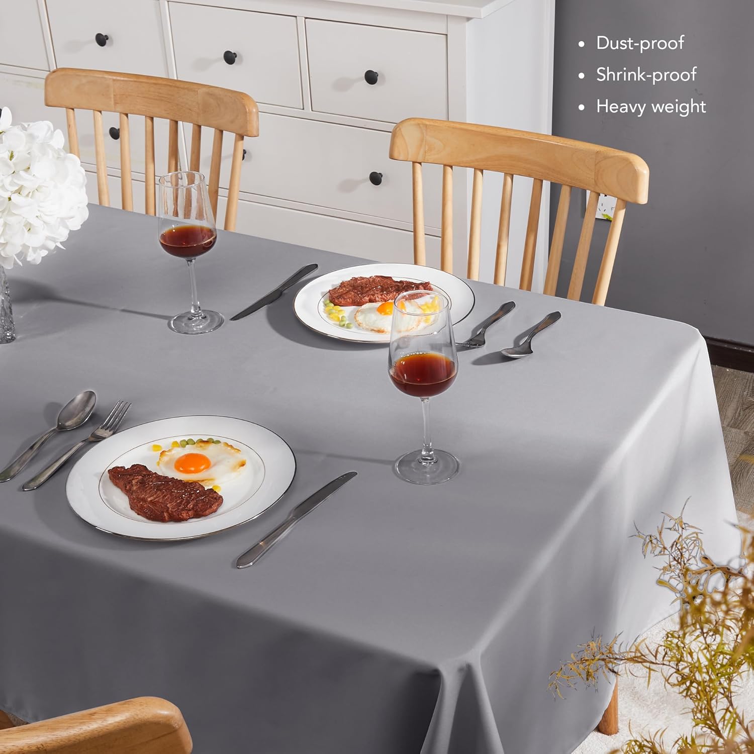 Petluno Oxford Decorative Table Cloth Rectangle Water Resistant Tablecloth for Home 137 × 200cm(54 × 79in) Grey 79 × 54 inch (Rectangular) — image 3