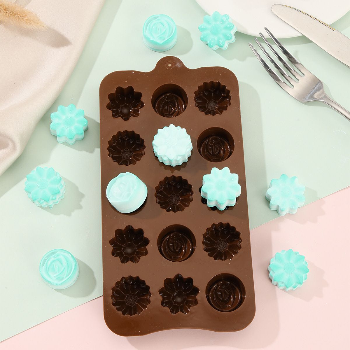 Silicone Candy Chocolate mold Flower Dinosaur Animal Zoo Rose Kids DIY Treats Freezer and Oven Safe (Flower) — image 5