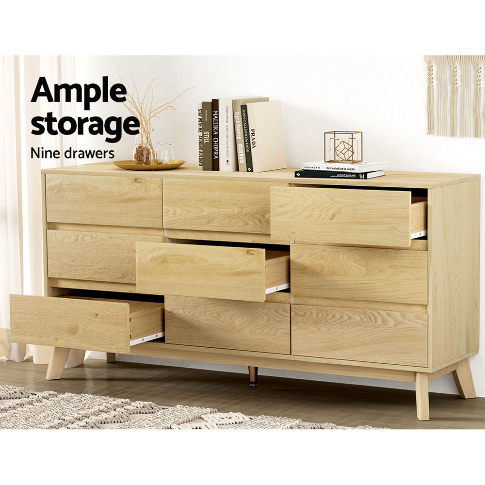 Artiss 9 Chest of Drawers Tallboy Cabinet - XAVI Pine — image 6