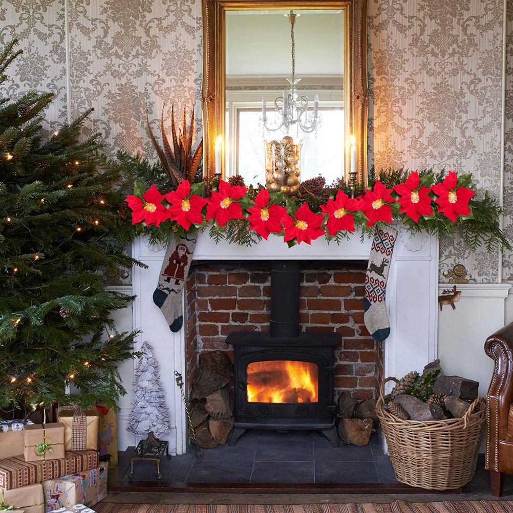 Christmas Poinsettia Garland String Lights 10 LED Artificial Flower Christmas String Lights Christmas Tree Ornaments Indoor Outdoor Party Decor — image 6