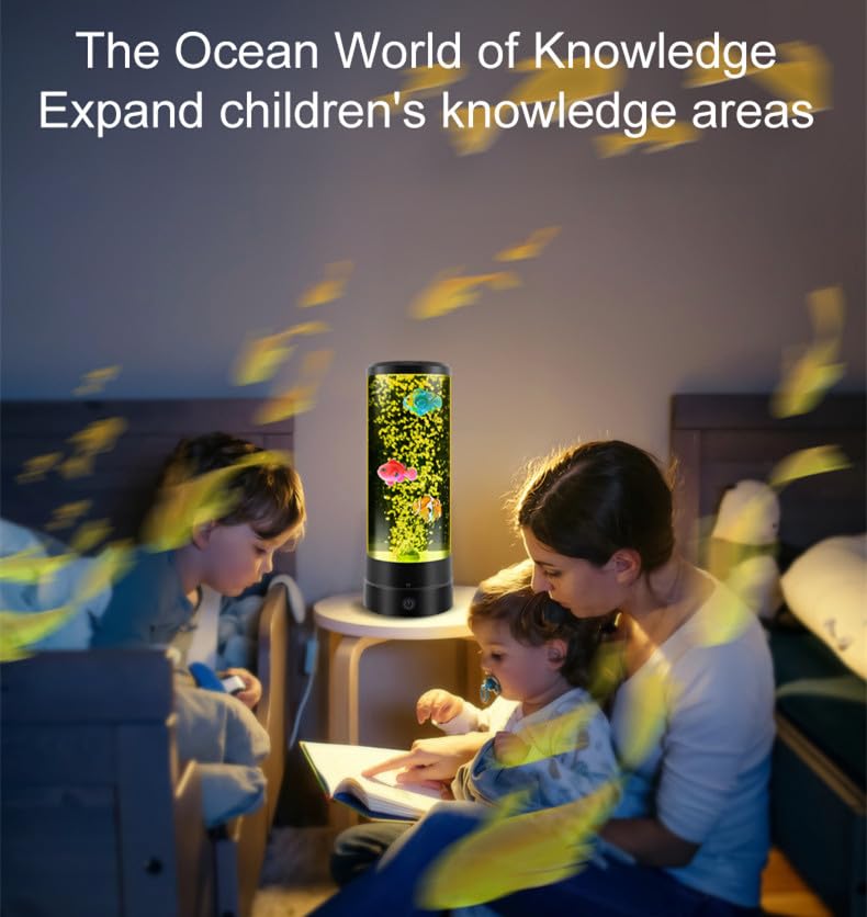Color-Changing Bubble Fish Lamp – LED Night Light with Remote Control, Realistic Fish & Bubbles, Soft Glow for Bedroom, Kids’ Room, Desk Decor (Black) — image 4