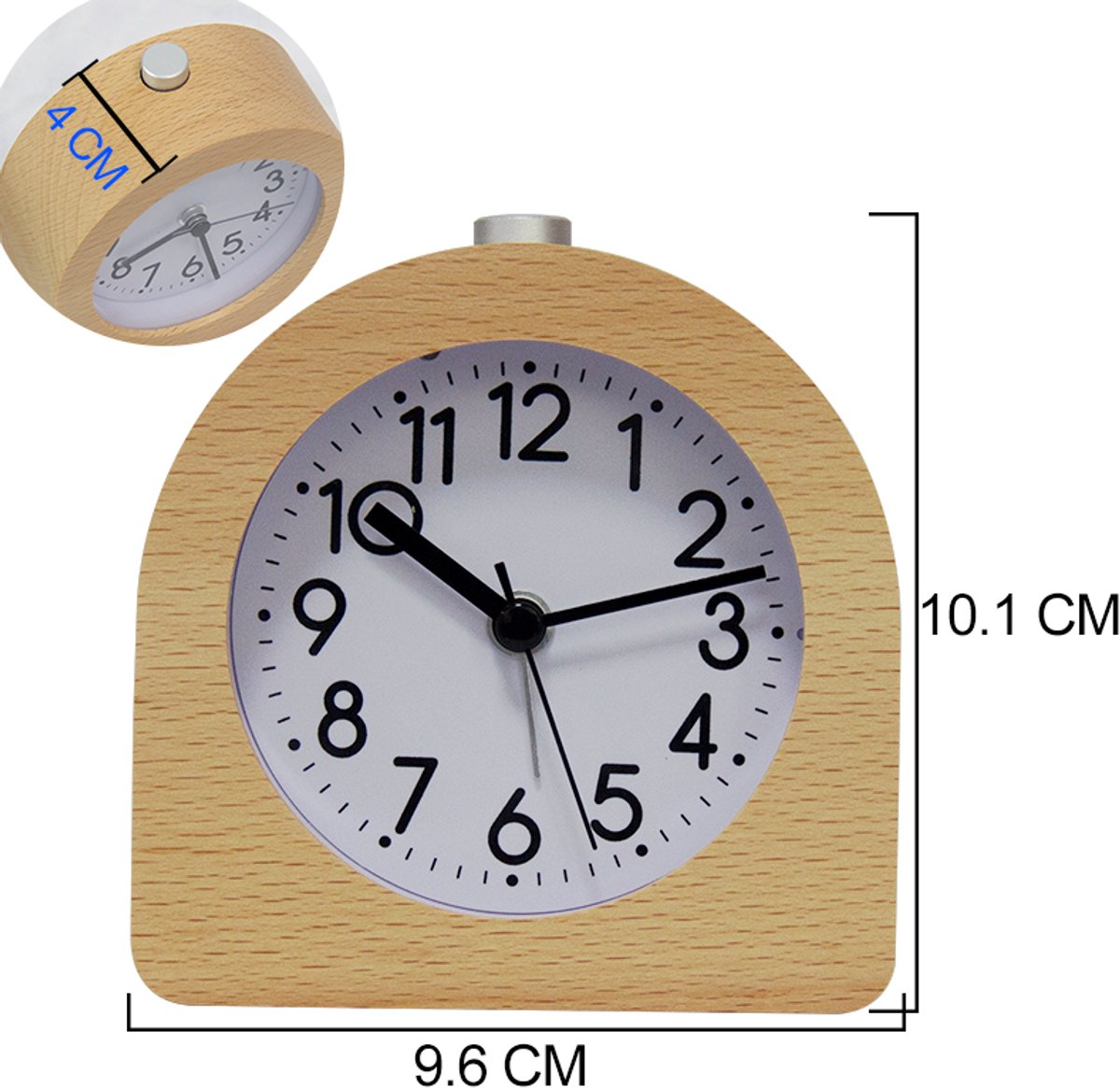 Wekker analog wooden clock with snooze function - Wekker Vintage with luminous Klok - Silent vintage wooden desk clock with no ticking sound - Light brown — image 4