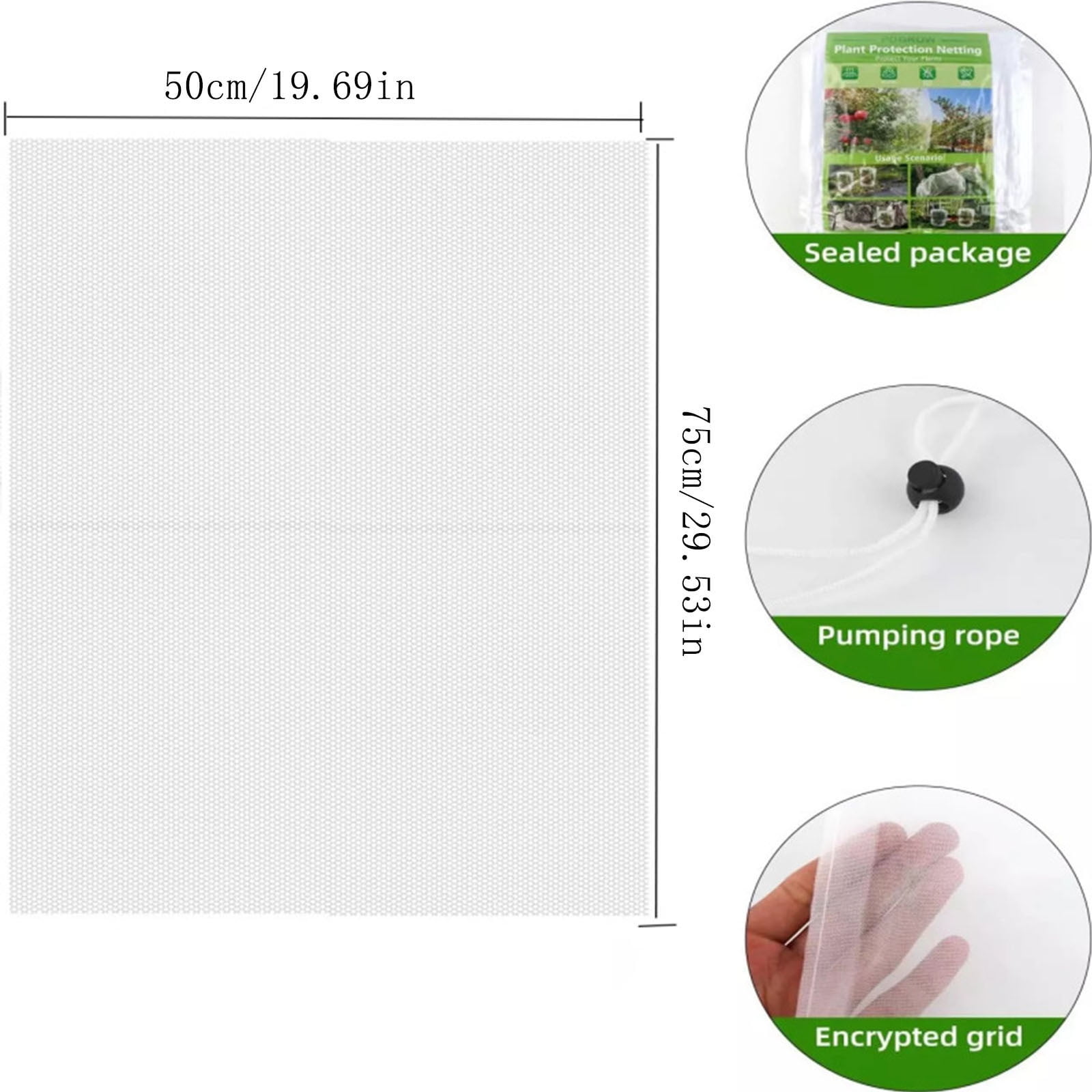1 Pack Garden Mesh Netting with Drawstring, Insect & Bird Barrier Plant Cover for Fruit Trees & Vegetables, 81 x 150 cm — image 3