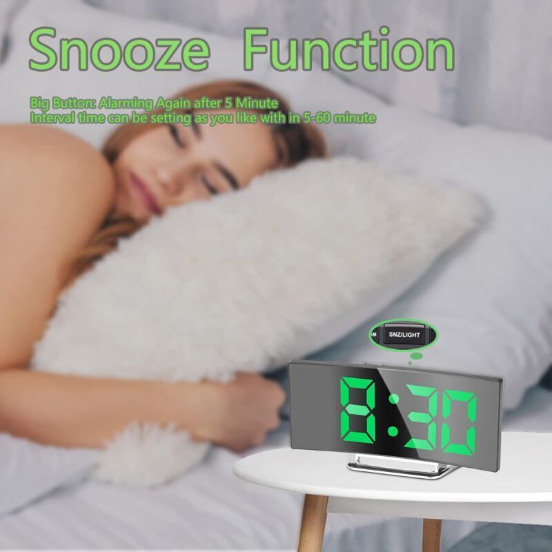 Digital Alarm Clock For Bedroom, 7'' LED Mirror Screen, 2 Brightness, Temperature, DAte, Usb Powered, Memory Function — image 4
