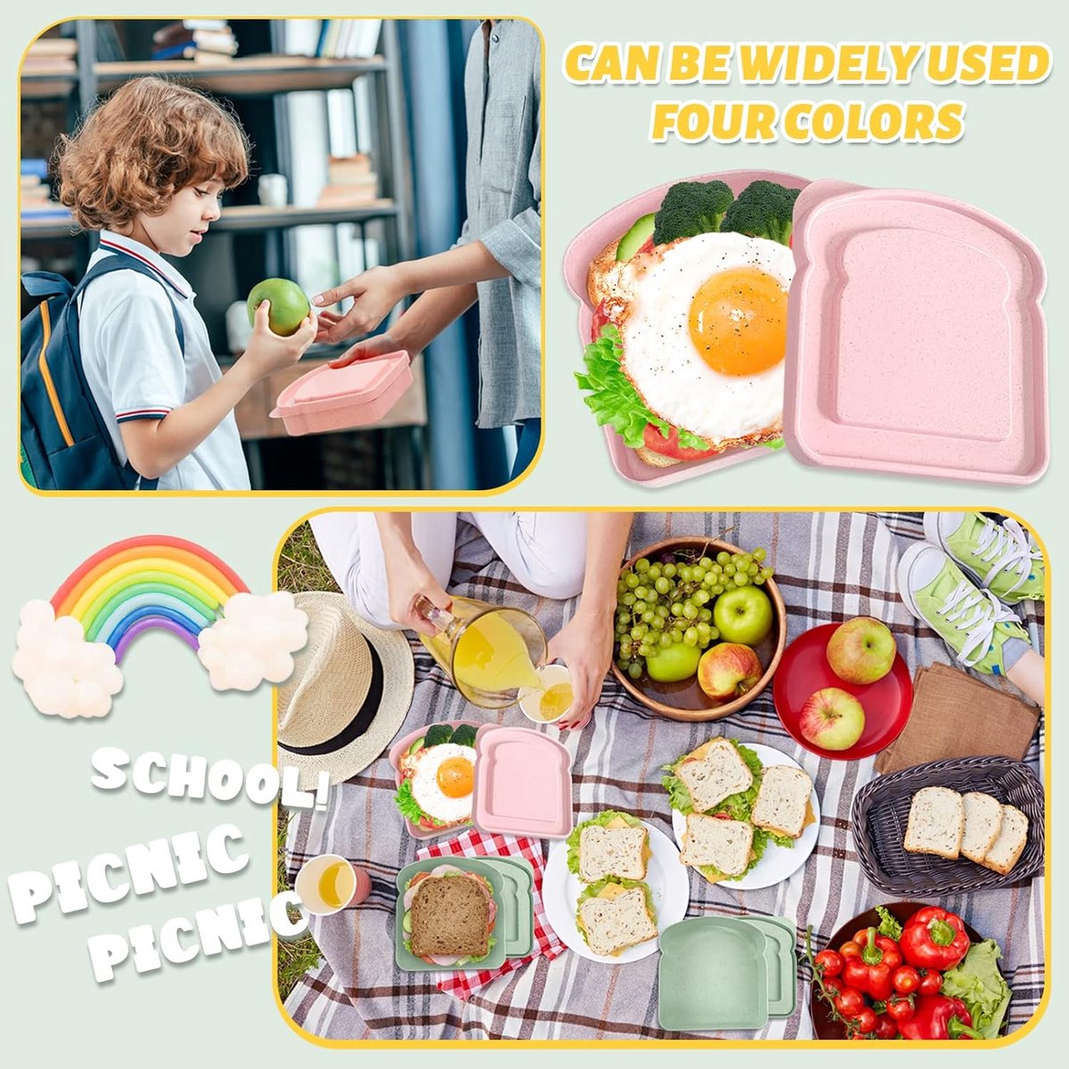 4× Food Storage Containers - Lunch Box - Meal Prep Containers - Kitchen Food Storage Container Set - Lunchboxes - Food Box - Sandwich Holder - Bread Container — image 4
