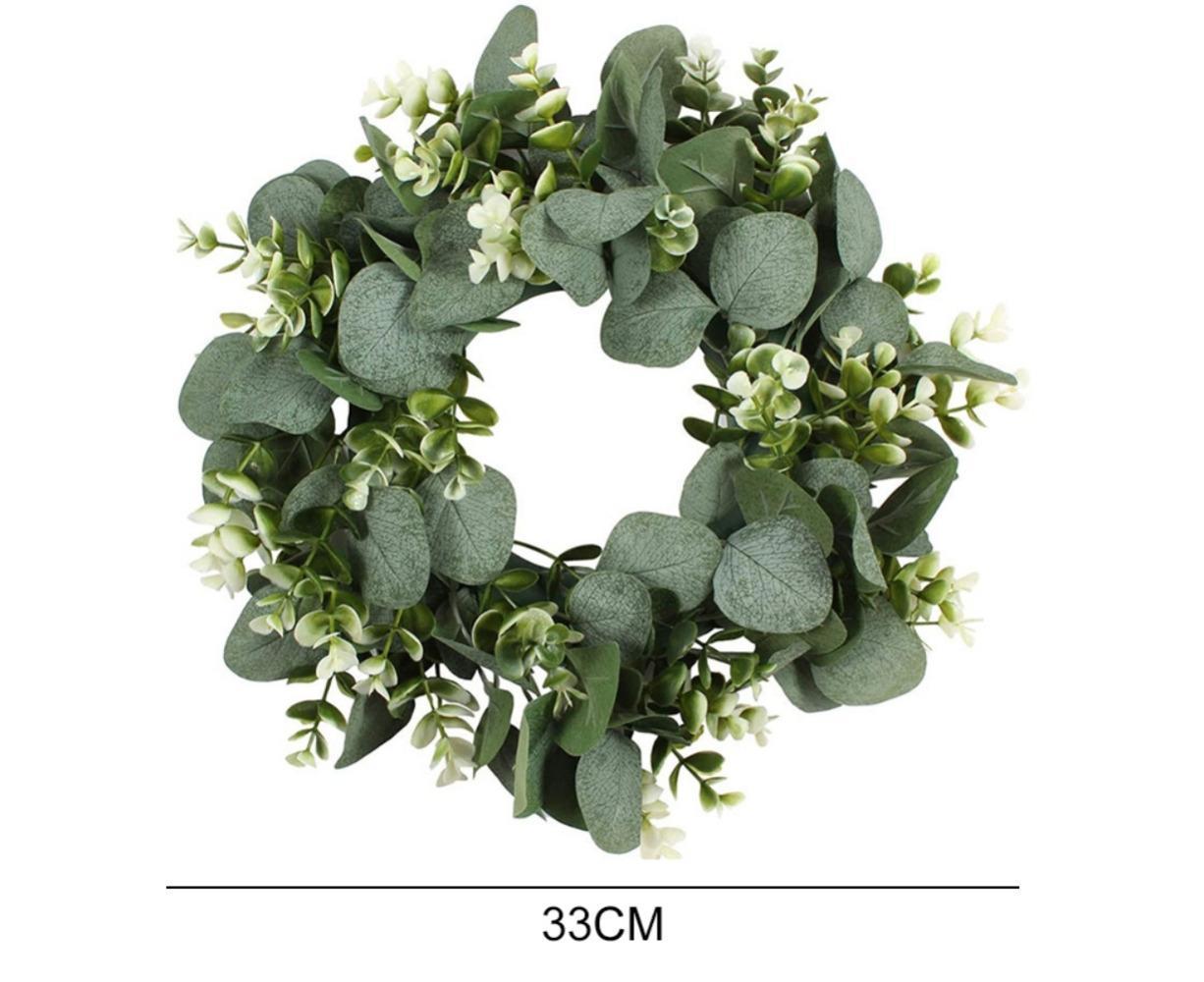 Artificial Eucalyptus Wreath for Front Door, Spring Summer Green Leaf Wreath for Farmhouse Wall Wedding Decor - Green - 33CM โ image 2