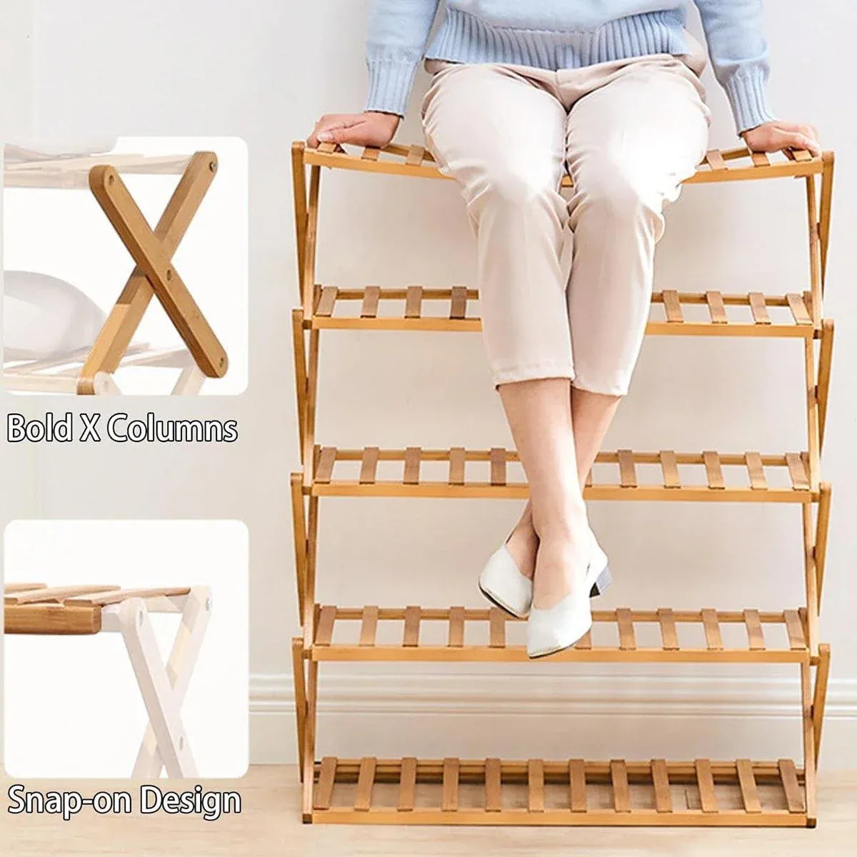 6 Tier Folding Shoe Rack Home Shoe Storage Organizer Space Saving for Shoes — image 6