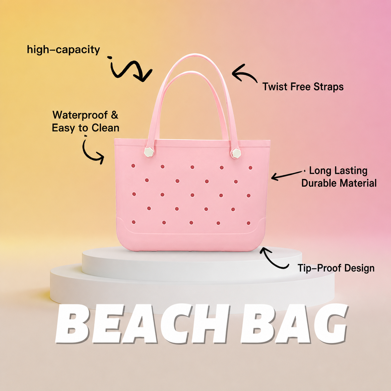 Waterproof Hexagon Mesh Beach Bag - Large Capacity Travel Storage Tote for Swimwear Towel Sunglasses - Pink Large 48x34x24cm โ image 3