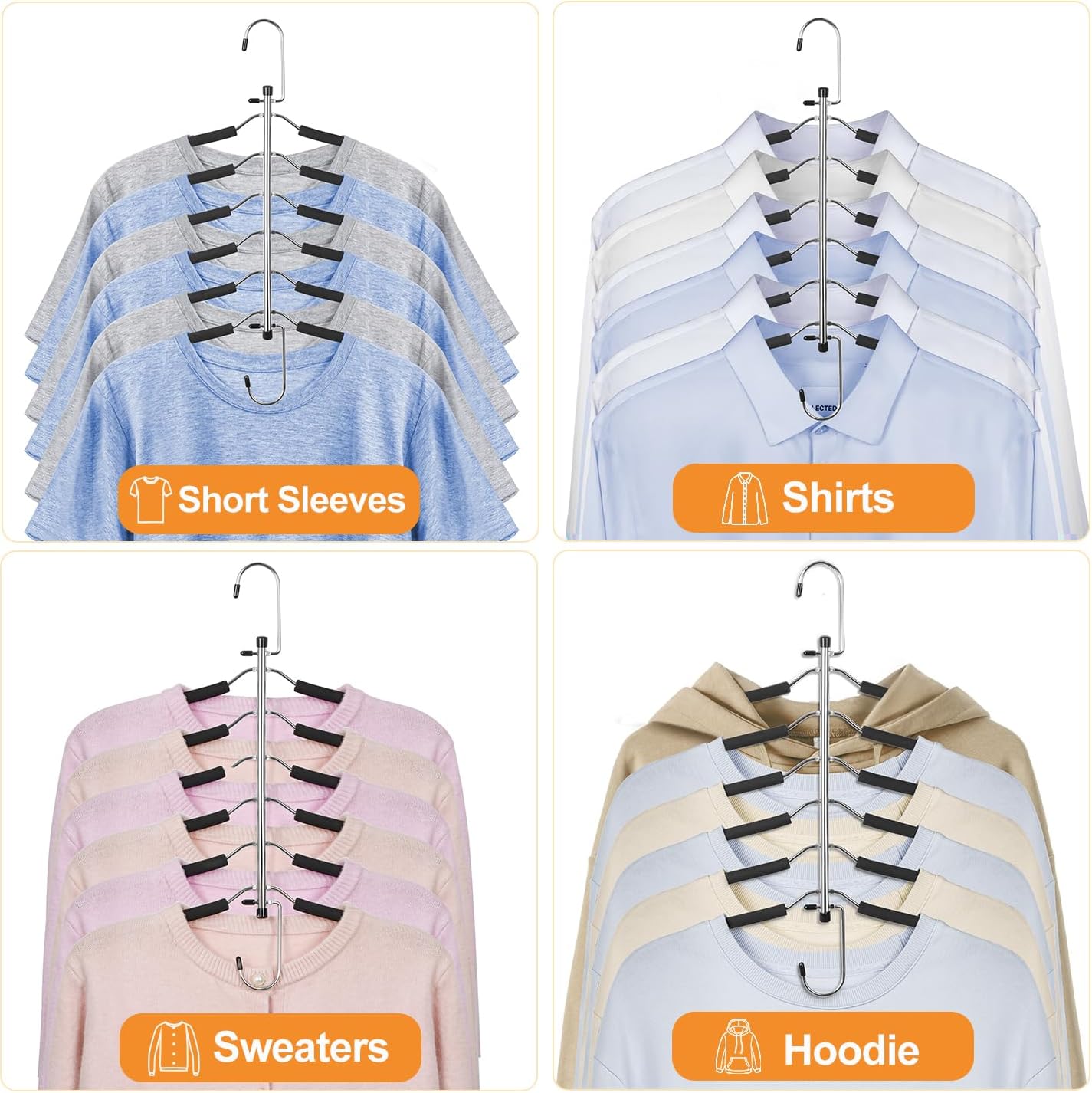 TOPIA HANGER Clothes Hanger Space Saving, 6 Tier Shirt Coat Hangers Space Saving No Bump Shoulder Hangers with No Slip Foam Padded Hangers Closet Organizers — image 6