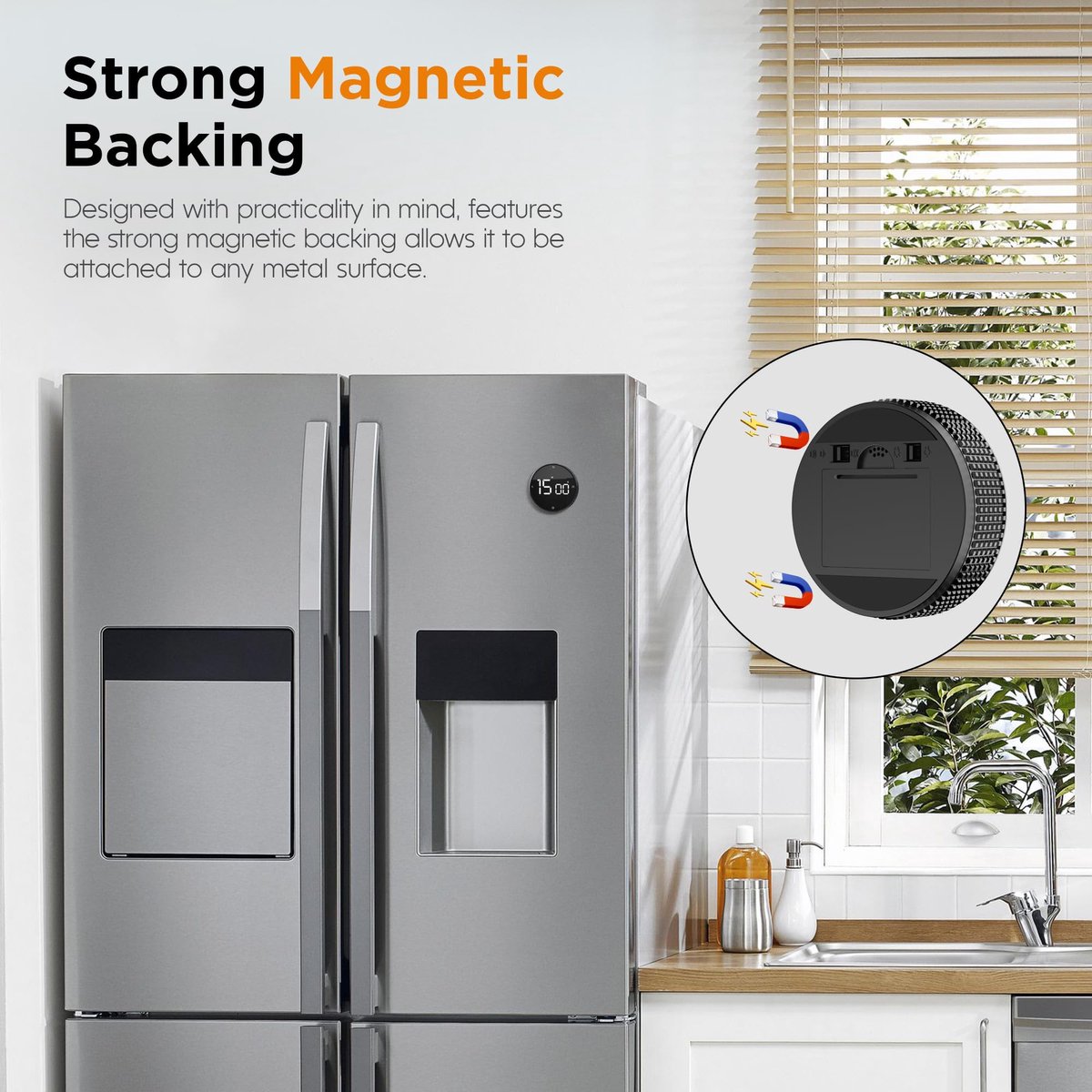 Digital Timer - Digital Kitchen Timer - Smart Timer - LED Display - Magnetic - 360° Rotation - BBQ Alarm Clock - Silver — image 6
