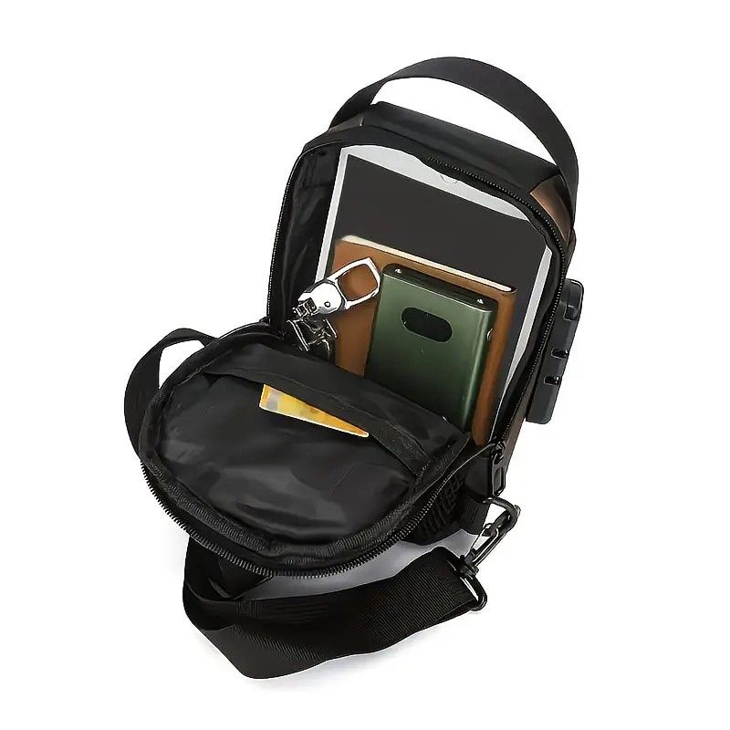 Honeycomb breathable men's chest bag: USB charging and password lock for safety and convenience, M/L sizes available, adjustable shoulder strap for pressure โ image 6