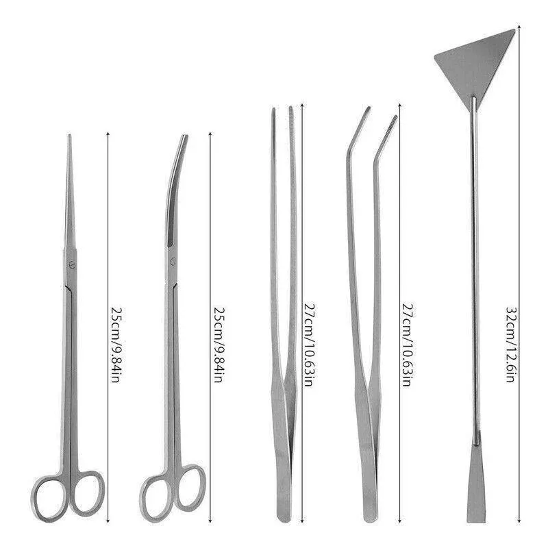 Stainless Steel Aquarium Tool Set Tweezers Scissors Spatula Kit 4 5 6PCS - 5PCS Tool + Bag — image 4