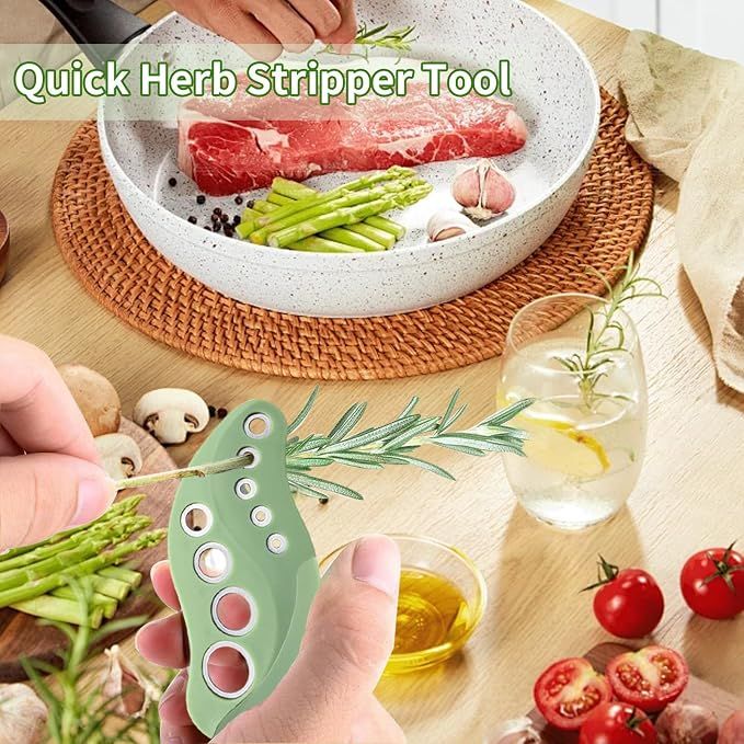 2 Pack Herb Stripper, Stainless Steel Herbs Leaf Stripping Tool, Herb Leaf Peeler 9 Holes Design for Collard Greens Thyme Basil Rosemary Stripper(Green) — image 2