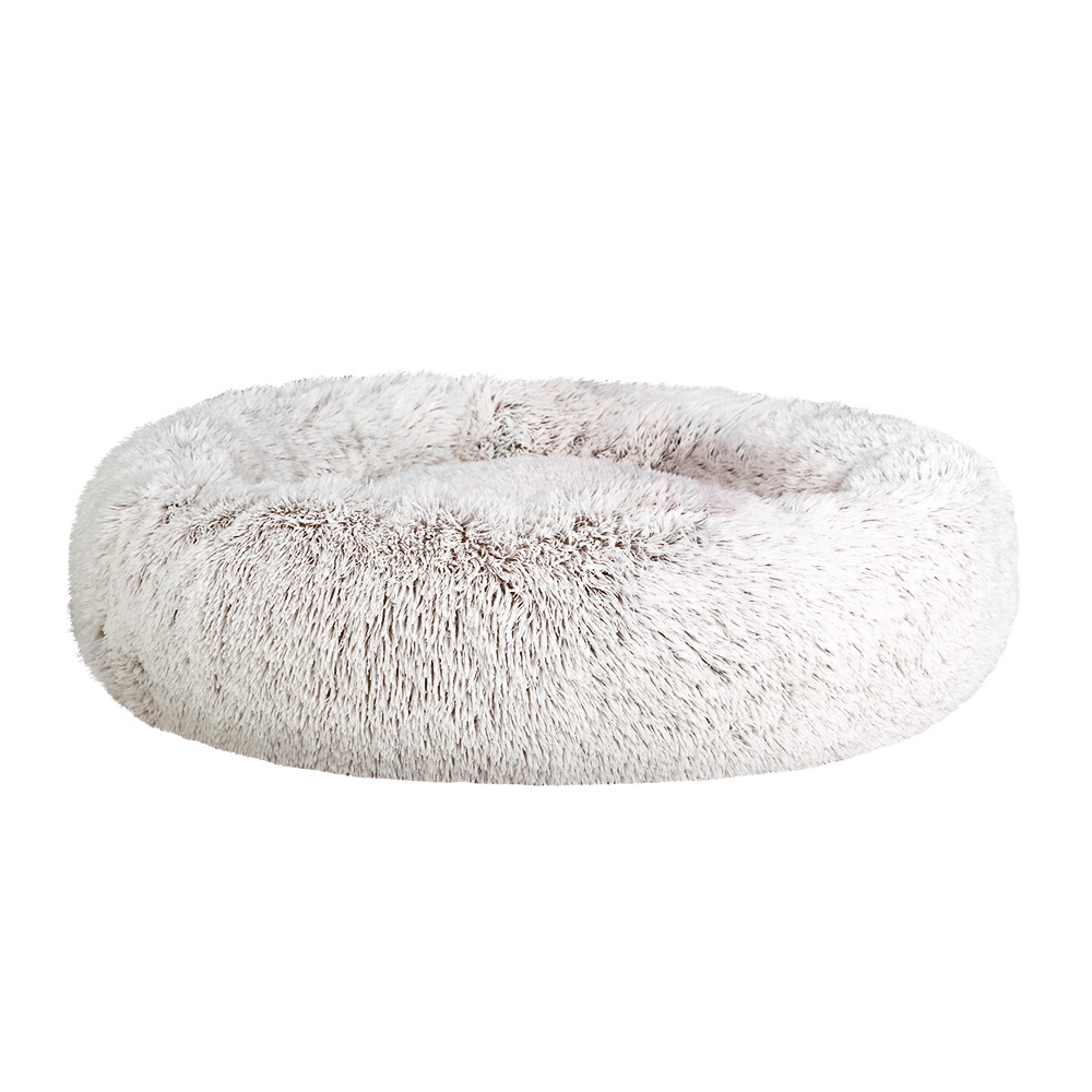 i. Pet Bed Dog Cat 90cm Large Calming Soft Plush White Brown