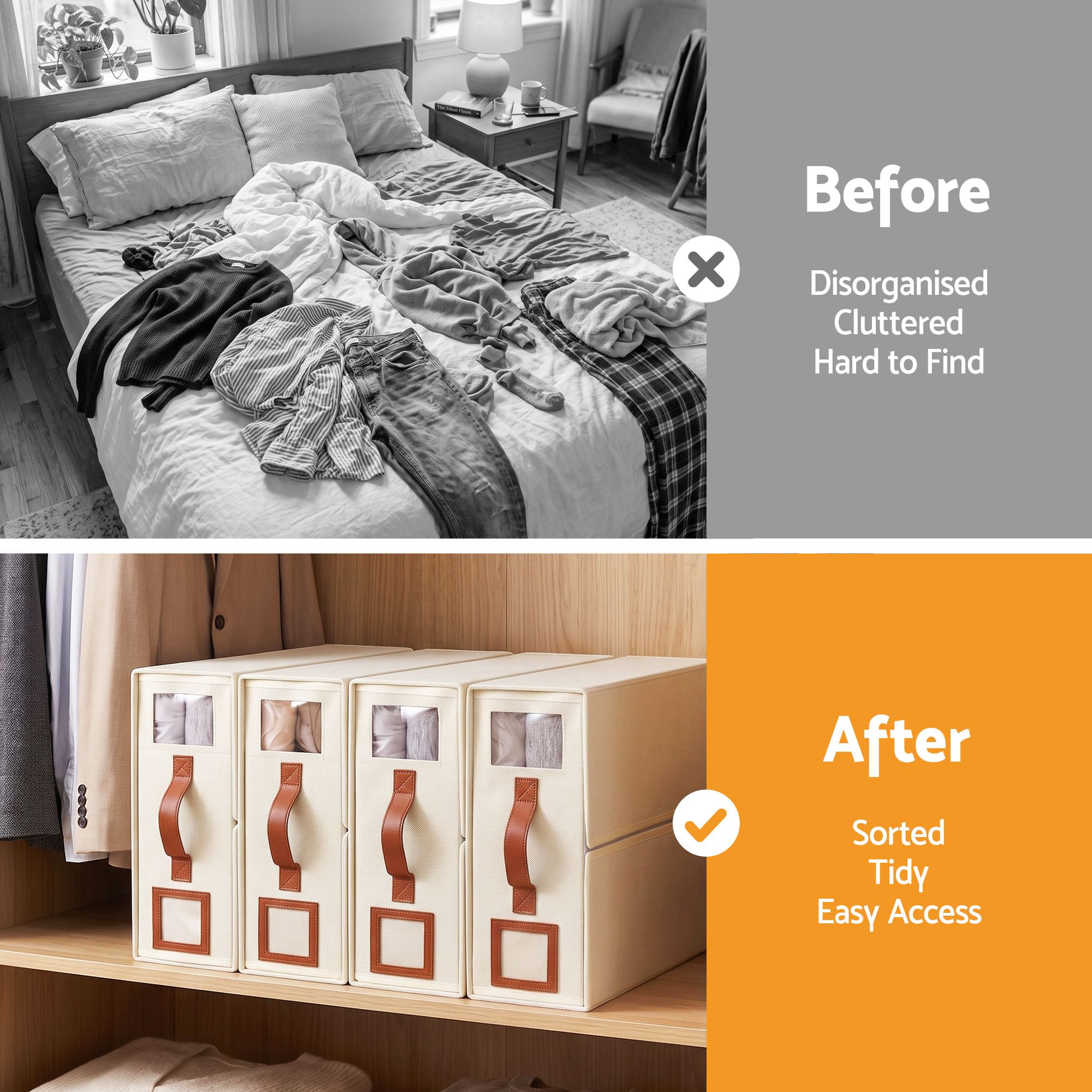 Artiss Bed Sheet Organisers Box 4Pcs Storage King Size Bedding Foldable Beige β image 4