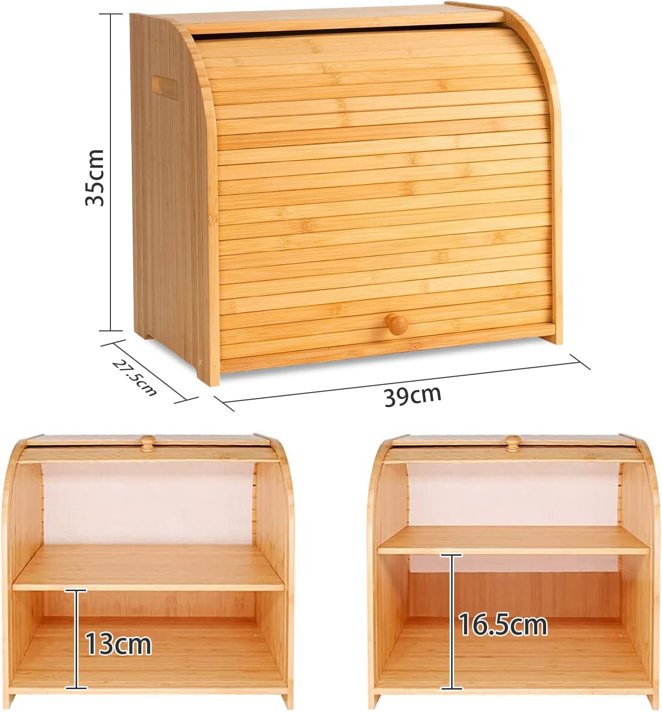 CARLA HOME Large Bamboo Bread Box Storage Organizer with Roll Top for Kitchen Counter — image 2