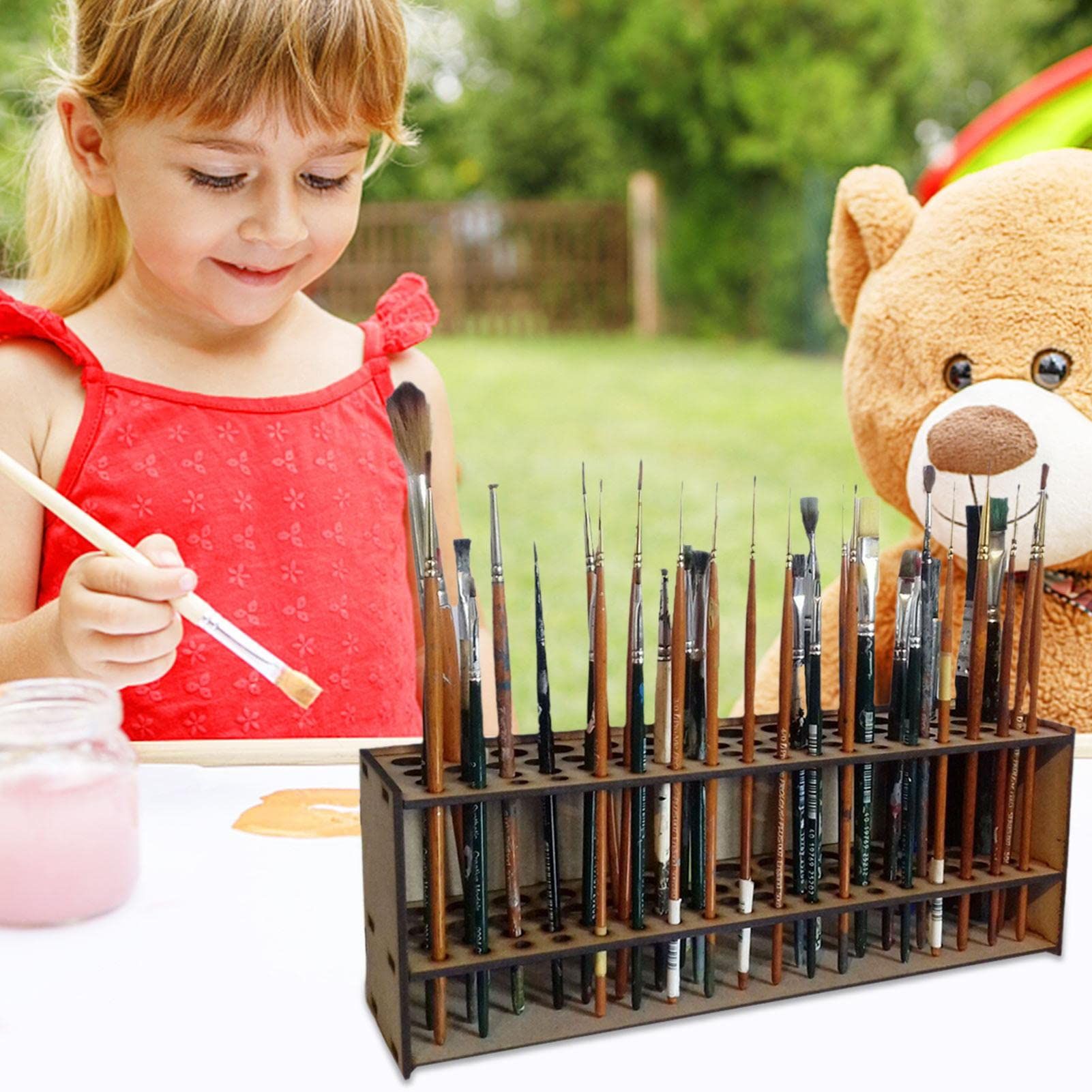 Wooden Paint Brush Holder Stand Paintbrush Organizer Rack Multi Hole Paintbrush Holder 67 Hole Artist Wood Paint Brush Storage — image 3