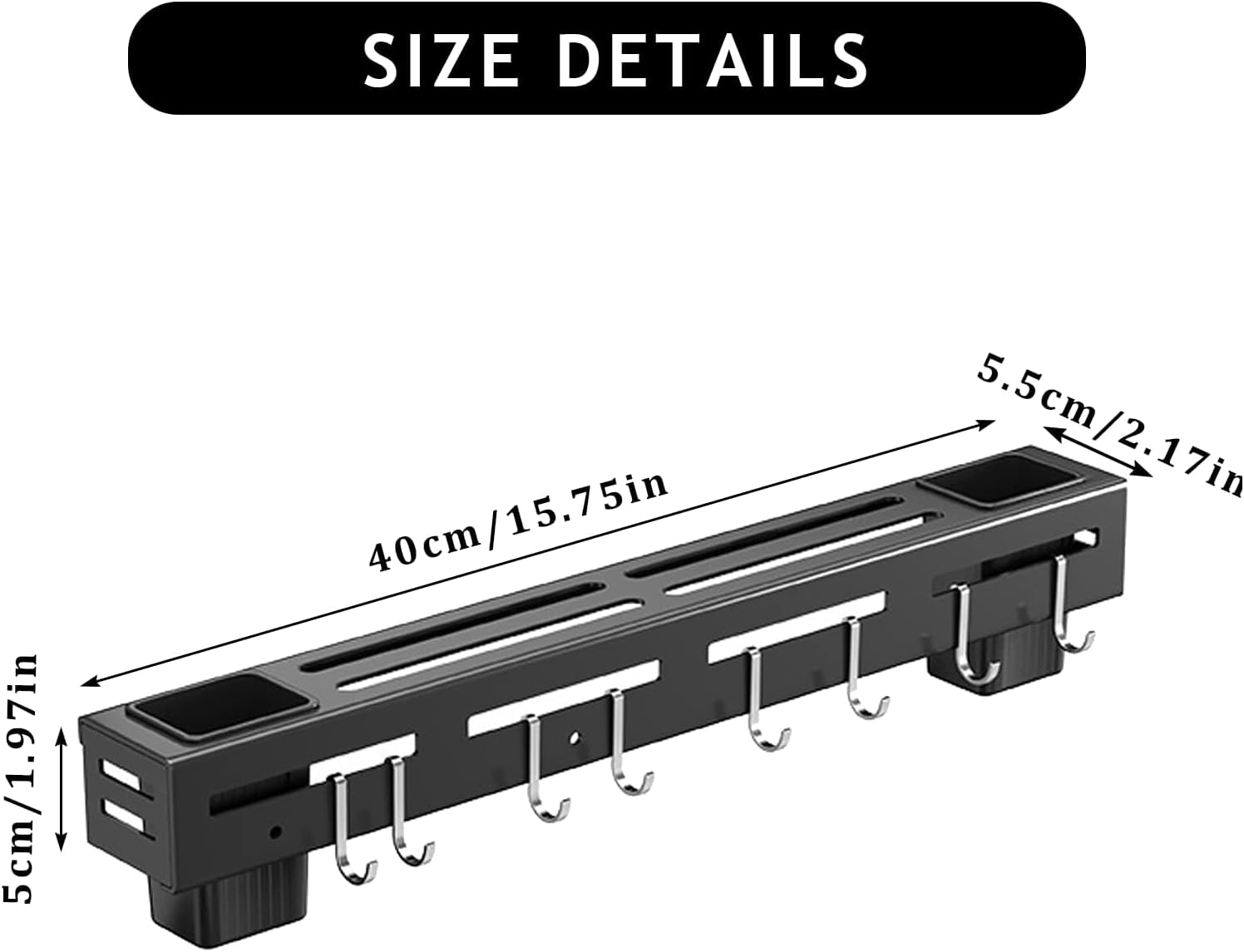 Self-Adhesive Kitchen Rail with 6 Hooks, No-Drill Wall Mount Utensil and Towel Hanging Rack for Kitchen Storage, Black โ image 2