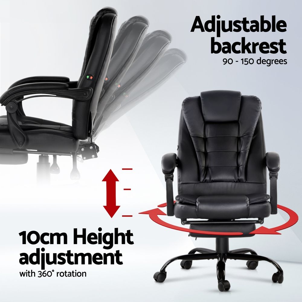 Artiss 2 Point Massage Office Chair PU Leather Footrest Black — image 5