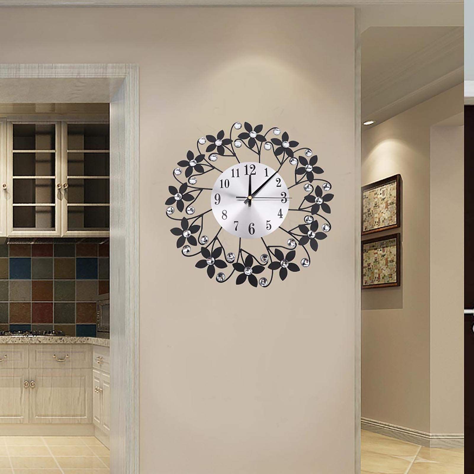 Large Modern Metal Clock with 3D Effect Battery Operated Non Ticking Sparkling Bling for Living Room Kitchen Bathroom Bedroom — image 4