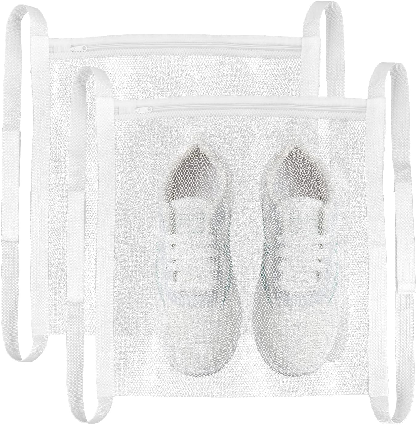 2 Pack Sneaker Dryer Bag 15.7 × 15.7 Inch Dry Net Bag for Dryer with Zipper and Strap for Shoes, White Large HoneyComber Mesh Bags for Washing Machine