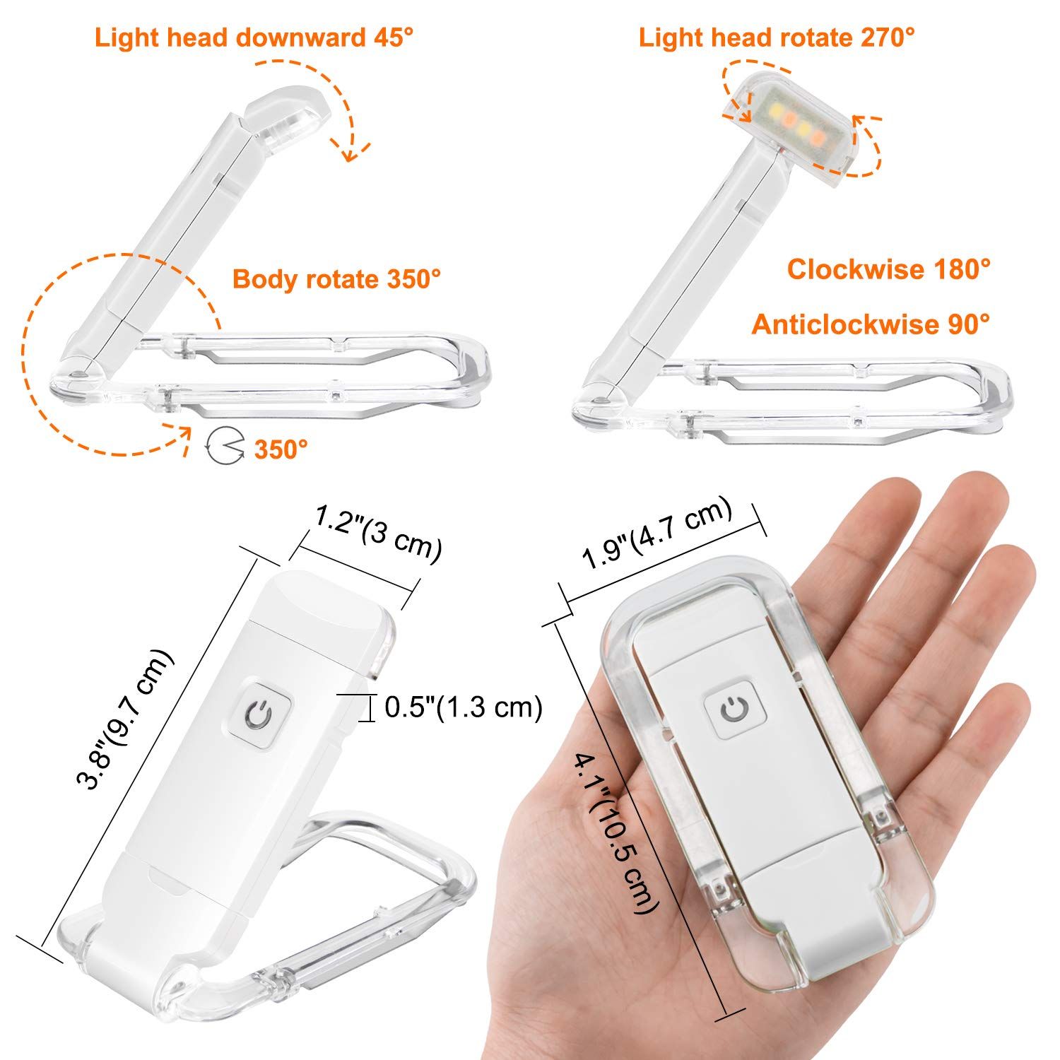 LED Clip on Book Lights, Reading Lights for Books in Bed, Small Book Light for Kids, USB Rechargeable, 2 Brightness Adjustable — image 5