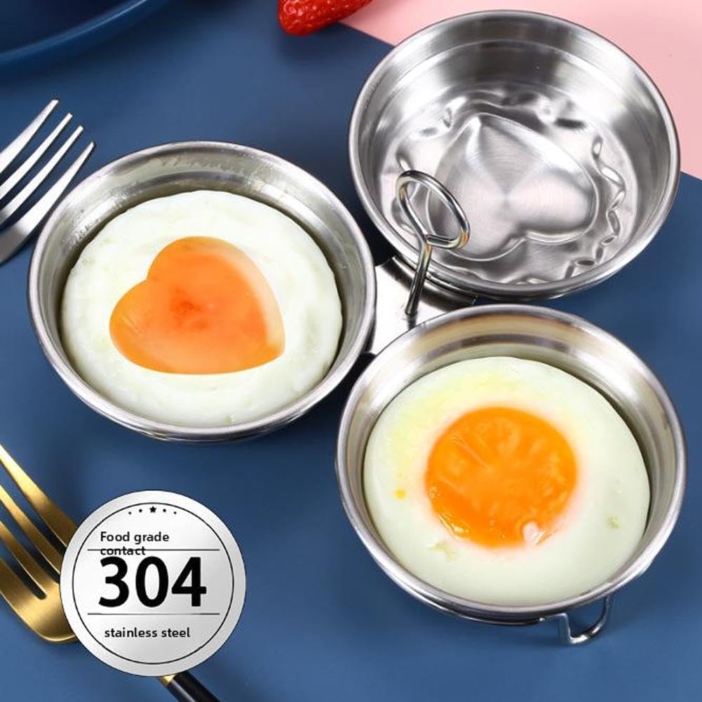 Steel Egg Poacher, Poached Egg Cooker, 3-Cup Poached Egg Cooker, Nonstick Egg Poacher Cups, Egg Poaching Pan with Rack and Handle for Microwave Oven Stovetop โ image 3