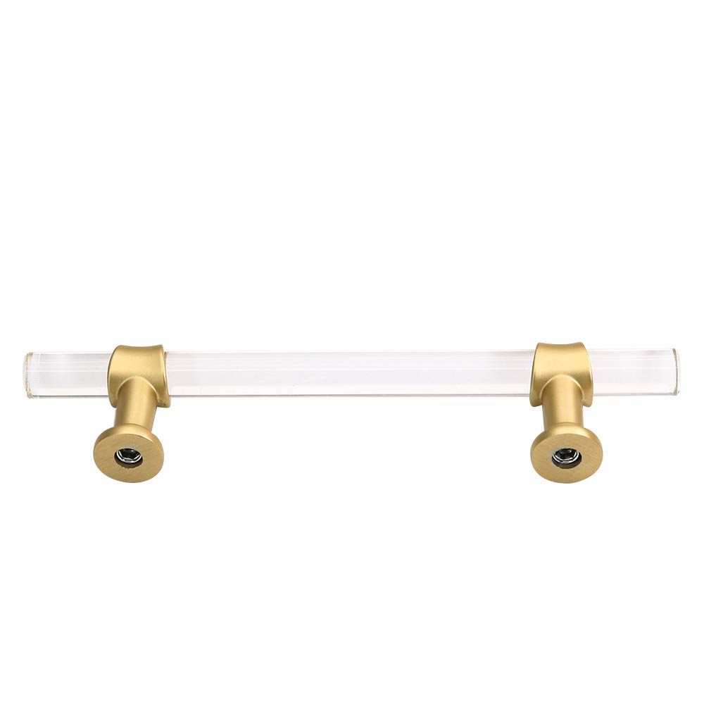 2 Pack Acrylic Drawer Pulls Kitchen Cabinet Handle Gold Dresser Drawer Pull Brushed Brass Cabinet Hardware