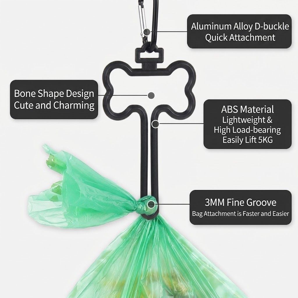 Eco-Friendly Pet Waste Bag Set with Bone-Shaped Carrier Hook and D-Ring Clip – Thick Leak-Proof Poop Bags for Outdoor Dog Walks, Hands-Free Convenience with — image 6