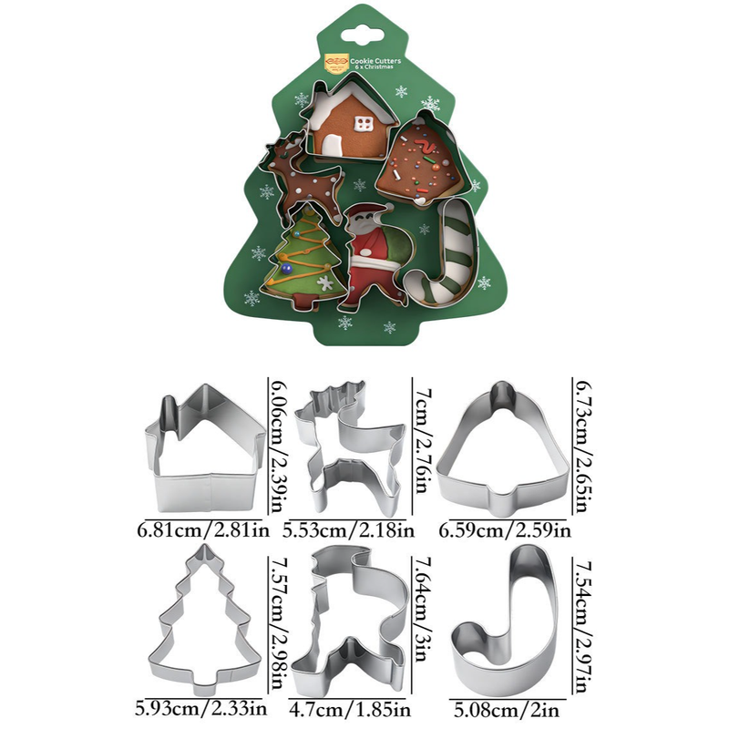 Stainless Steel Christmas Cookie Cutter 6-Piece Set, Holiday DIY Baking Molds for Cookies & Fondant—Christmas Tree — image 2