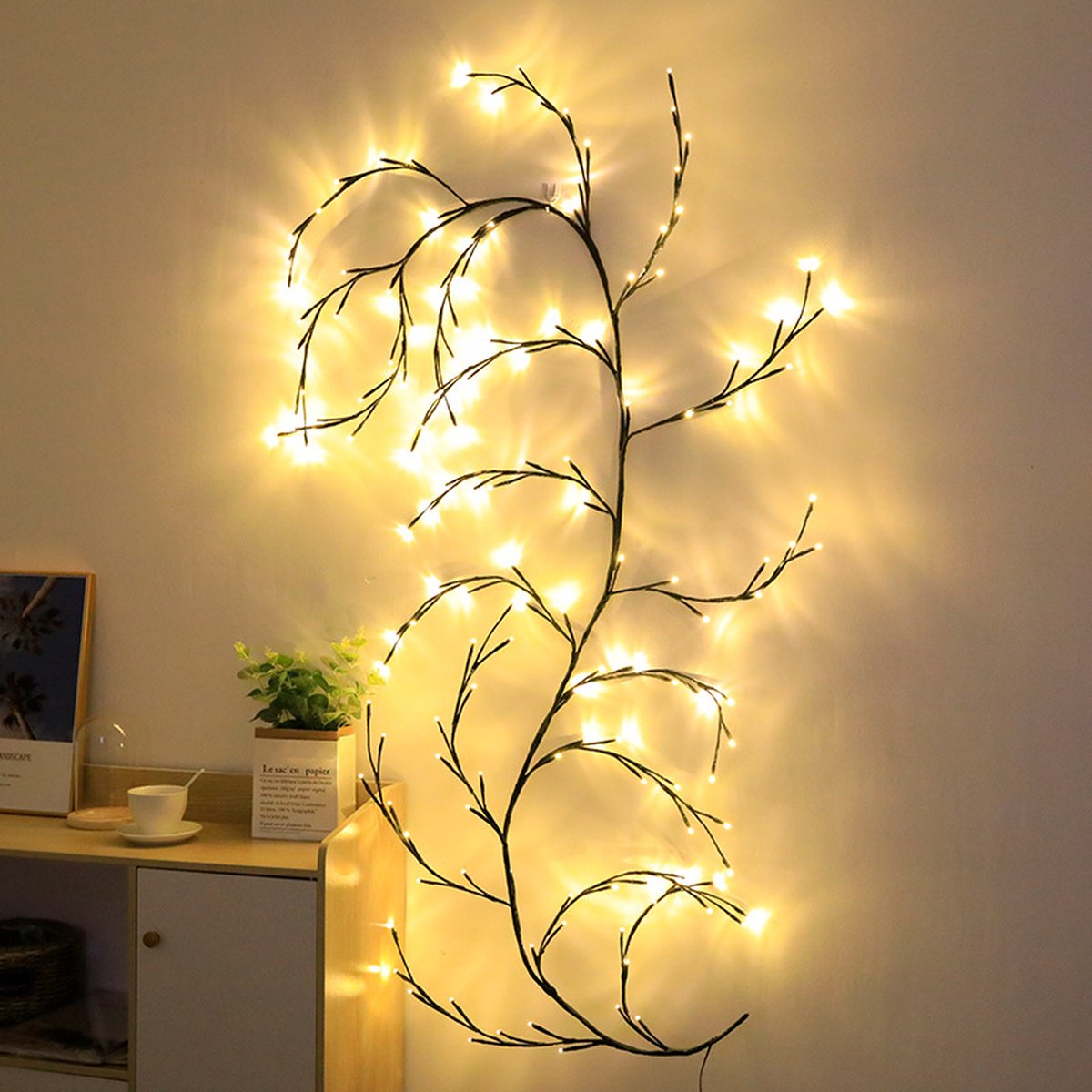 Beautiful LED Vine Branch Wall Light - 2 meters Long, 144 LED Lights - Suitable for Indoor and Outdoor Use - 8 Lighting Modes - Flexible and Decorative - Brown — image 5