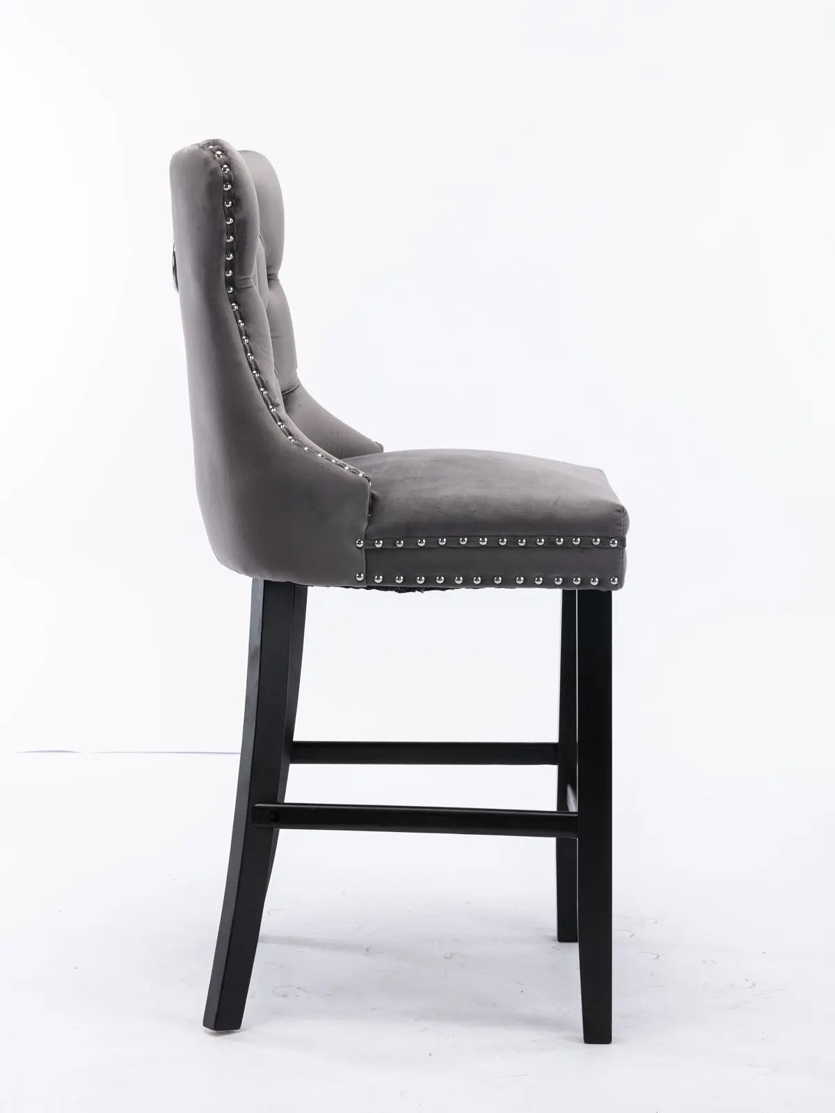 2X Velvet Bar Stools with Studs Trim Wooden Legs Tufted Dining Chairs Kitchen — image 4