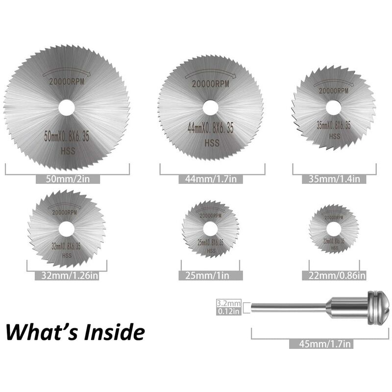 6 pcs Hss Saw Blades Set With 1Pc 1/8" Shank Extension ROd, Cutting Wheel Set For ROtary Tools — image 3
