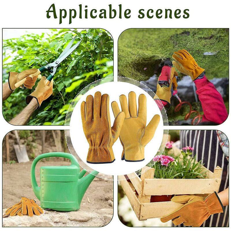 Cowhide Work Gloves, For Drivers, Diy, Gardening, Storage, Farm Work, Multifunctional (Xl, Yellow) โ image 2