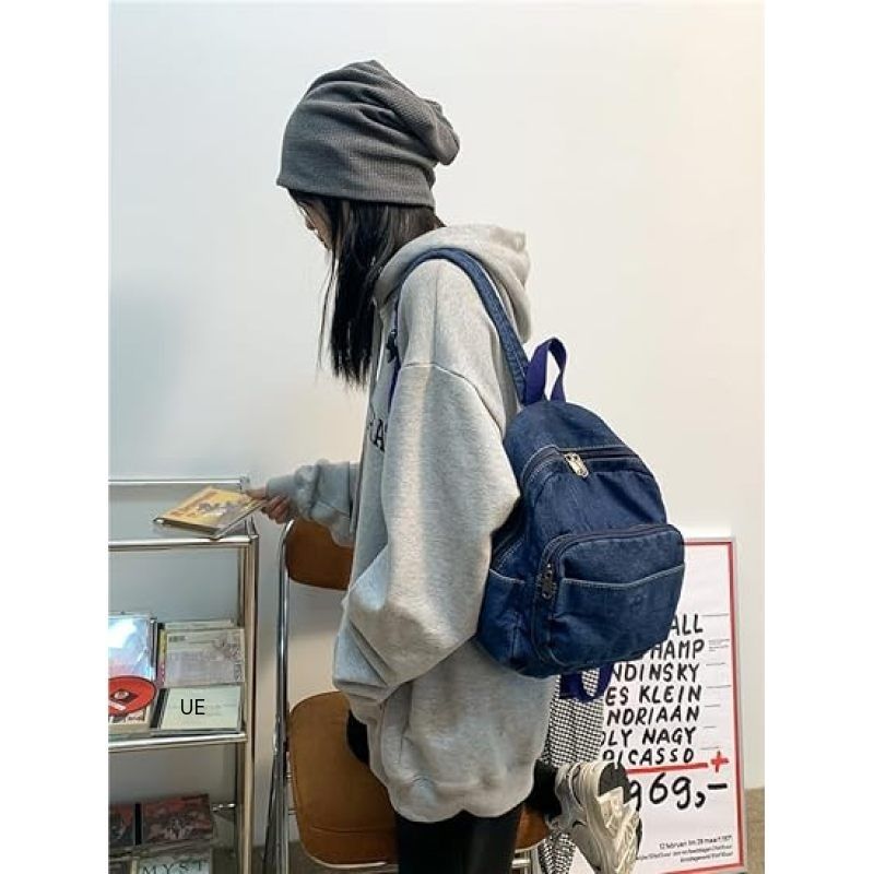Vintage Denim Laptop Backpack Casual Canvas Daypack Handbag Purse Lightweight Rucksack Shoulder Bag,Adjustable shoulder straps — image 2