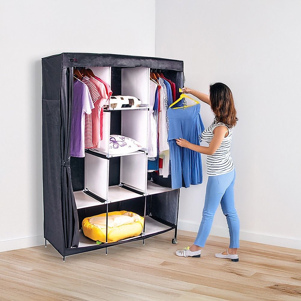 Large Portable Clothes Closet Canvas Wardrobe Storage Organizer with Shelves — image 2