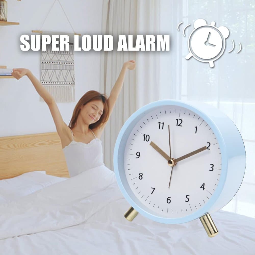 Silent Alarm Clock with Night Light and Backlight, Blue Bedroom and Travel Clock, Metal โ image 2