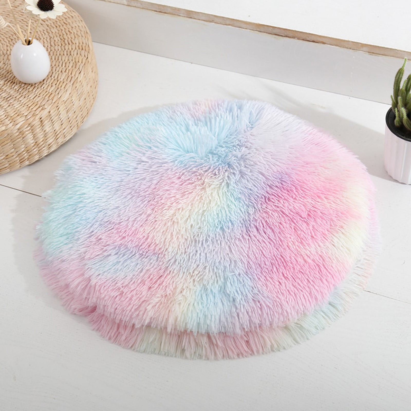 16 inch Plush Dog Bed Mat Warm Fluffy Round Puppy Crate Pad with Anti-Slip Waterproof Bottom Soft Comfy Pet Kennel Mat for Small and Medium Dogs Multicolor โ image 2